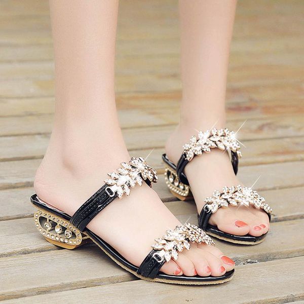 

rhinestone transparent slipper for woman new arrival women's summer footwear bling crystal platform slipper woman shoes 2020, Black