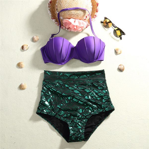 

swim swimsuits for women mermaid uit underwire push up high waist bikini spandex set women swimwear cosplay bathing suits biquni, White;black