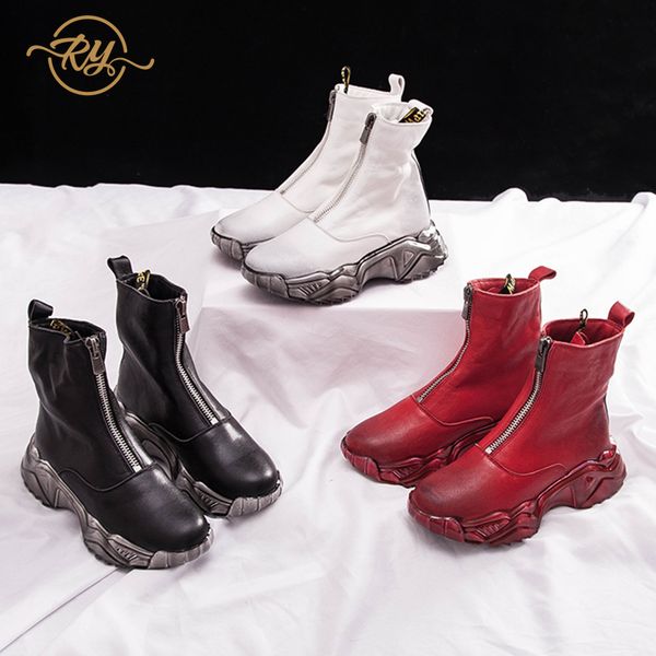 

ry-relaa winter shoes women 2019 fashion fur boots ins style platform boots genuine leather womens ankle sheepskin, Black