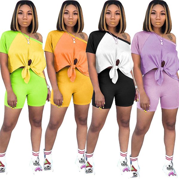 

2020 women sports suit short sleeve crop t shirt shorts set patchwork color lace two piece outfits tracksuit s-xl d6508, Gray