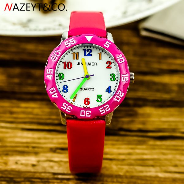 

drop shipping kids 3d wristwatch boys and girls simple dial color scale easy learn time pu learther strap birthday gift watch, Blue