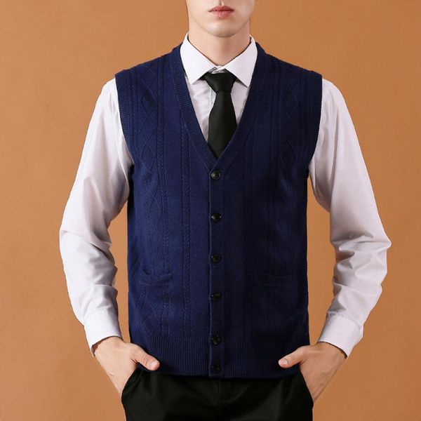 

mens wool knit vest sweater cardigan jacket sleeveless buttons down v neck pockets basic fashion casual smart bo26312211, White;black