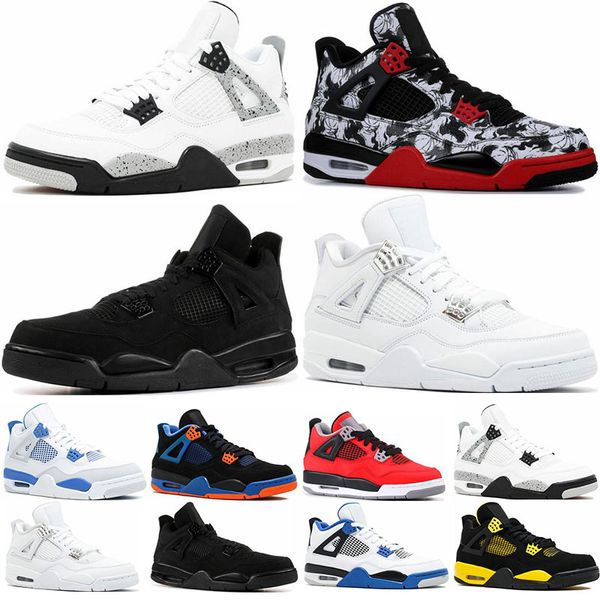 

Mens trainers 4s basketball shoes Bred White cement black cat Royalty SE Cavs Raptor sports 4 sneaker shoes size 7-13