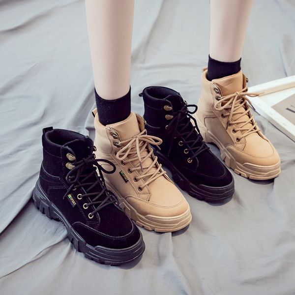 

brand women's shoes round toe lady boots lace up winter footwear boots-women booties woman 2019 low heel fashion ladies rubber, Black