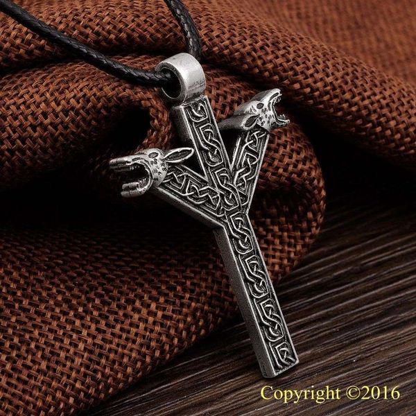 

fashion-lder futhark rune pendant necklace algiz rune yggdrasil viking amulet pendant runic nordic talisman pendant necklace, Silver