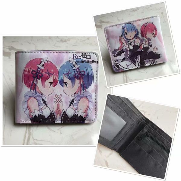 

women anime re:life in a different world from zero rem/ram girl short wallet coin purse holder pocket, Red;black