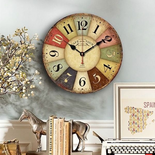 

retro wooden wall clock rooster vintage rustic non-ticking silent quiet decor y5gb