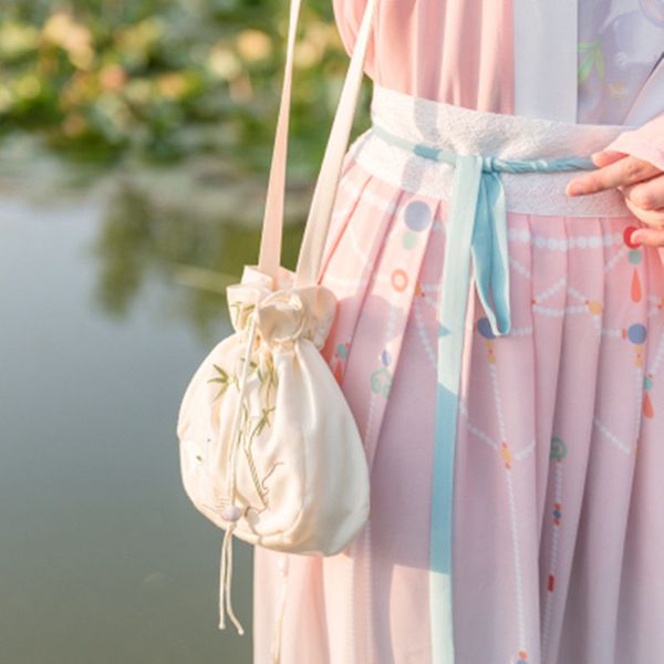 

summer small fresh fairy embroidery bag 2020 new wild bucket diagonal bag antiquity hand bags womens bags handbags