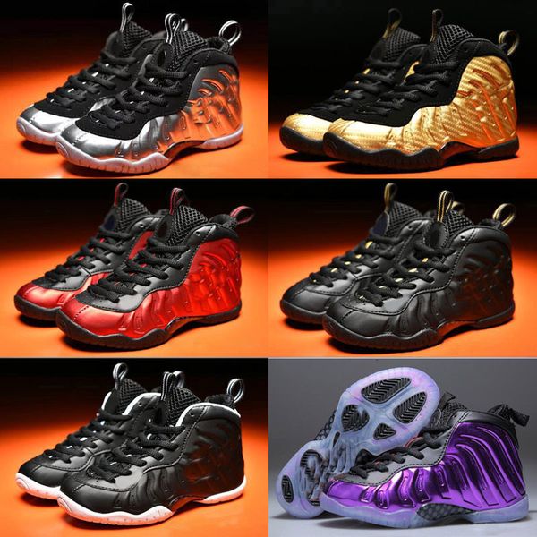 

new kids basketball shoes one penny hardaway foam dark stucco eggplant youth running shoes copper metallic red children sport sneaker 3y, Black