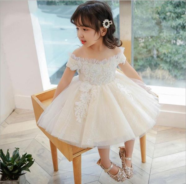 

beads sequin tulle kids dress for girls wedding floral lace off shoulder girl dress elegant princess party pageant formal gown, Red;yellow