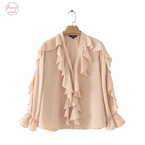 

puff sleeve women stylish chiffon blouse ruffled transparent v neck long sleeve female summer sweet wear blusas lb110, White