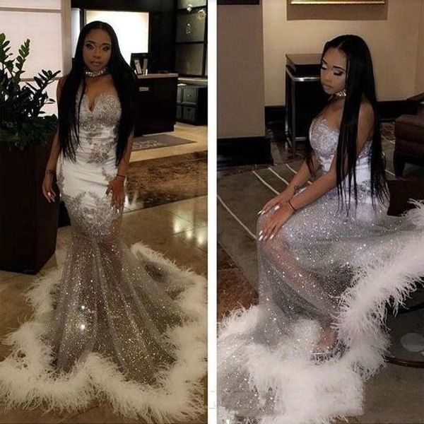 feather mermaid prom dress