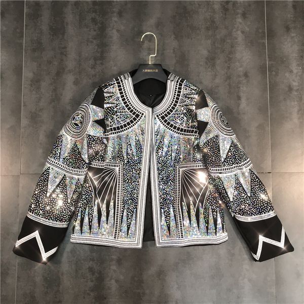 

runway classic design luxury european women slim black blazers high street lady stars sequined blazer coat cc252, White;black