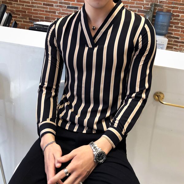 

мужская осень 2018 года birtish стиль рубашка мужской чередующихся рубашек slim fit пуловер волосы стилист камиз hombre повседневной корея м, White;black