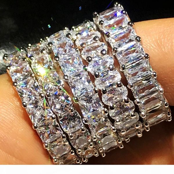 

sparkling luxury jewelry 5 style 925 sterling silver clear white z cz diamond party promise women wedding band ring for lovers' gif, Slivery;golden