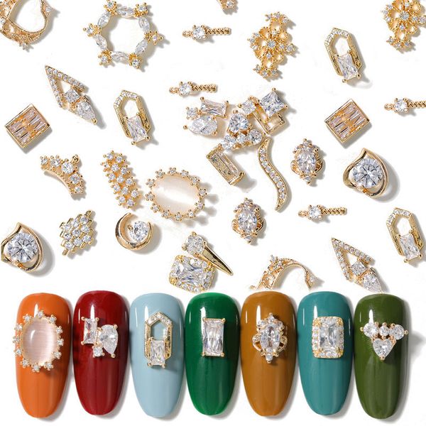 

2 pcs / pack hollow gold metal nail rhinestones stone heart star mixed size bling 3d nail art decorations accessories, Silver;gold