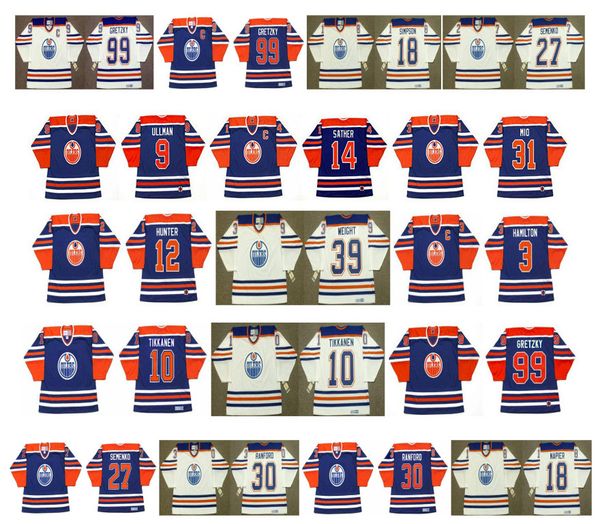 

vintage edmonton oilers jersey 10 esa tikkanen 9 ullman 14 glen sather 1 eddie mio 12 dave hunter 3 al hamilton 39 doug weight ccm hockey, Black;red