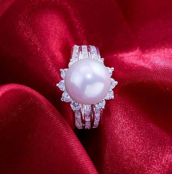 

new baroque multi diamonds women fashion wedding rings with imitation pearl skinny rings party anniversary jewelry, Silver