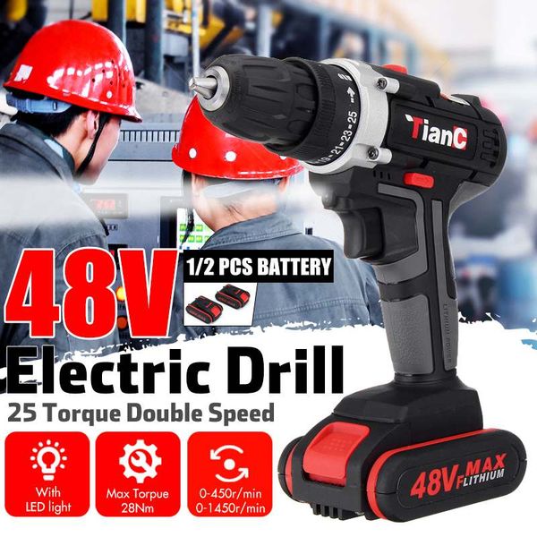 

doersupp 48v impact drill electric hand drill battery cordless hammer electric screwdriver home diy power tools