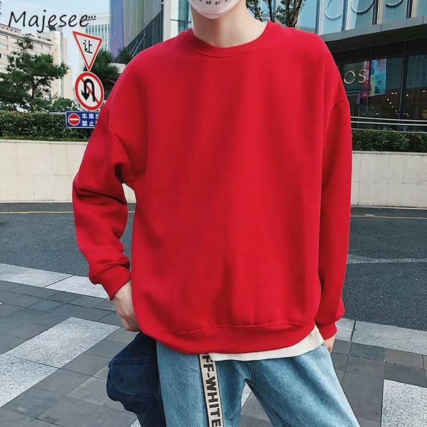 

hoodies men winter solid simple all-match korean style loose sweatshirts mens trendy harajuku ulzzang students pullovers chic, Black