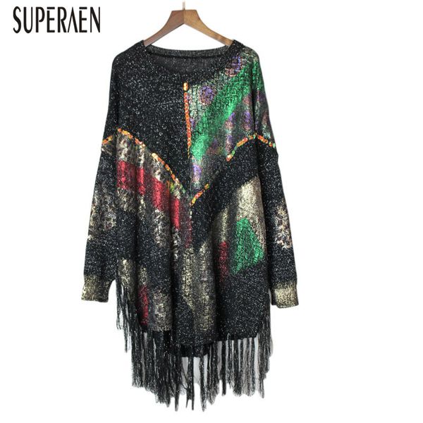 

superaen europe pullovers sweaters women autumn and winter new 2019 round neck fashion ladies sweaters sequin casual knit, White;black