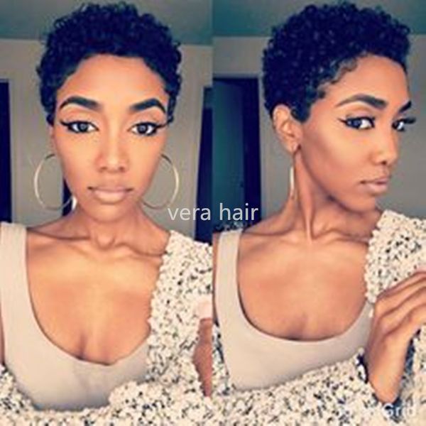 

afro kinky curly human hair wigs pixie cut short with baby african hair cuts style brazilian indian peruvian ladies wig for black women, Black;brown