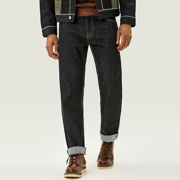 

mbbcar narrow original design west heavyweight blue dye wash straight blue bull red ear denim jeans