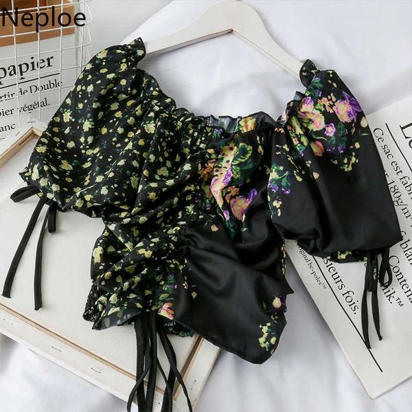 

women's blouses & shirts neploe vintage floral print off shoulder blouse women front drawstring puff short sleeve shirt summer blusas t, White