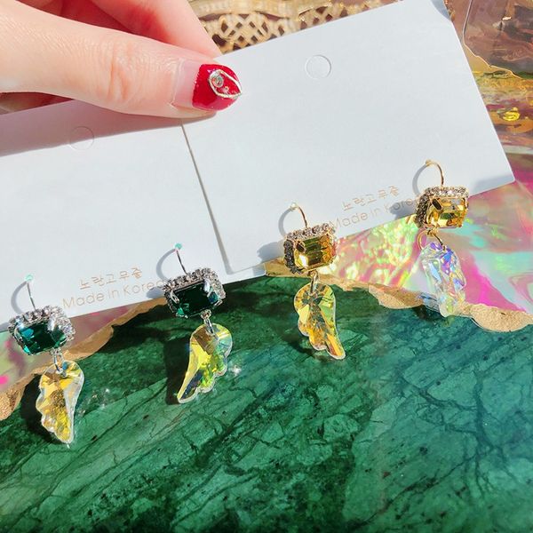 

new korean tv star shiny wing crystal hook dangle earrings for women fashion party pendientes mujer moda jewelry, Silver