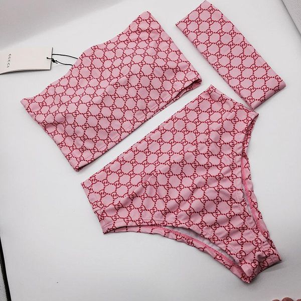 

Гарантированный Дизайнер Сексуальное Бикини Прилив Бренд Женщин Розовые Купальники + Оголовье 3 Шт. /Лот Летние Качественные Купальники С Оригинальной Биркой