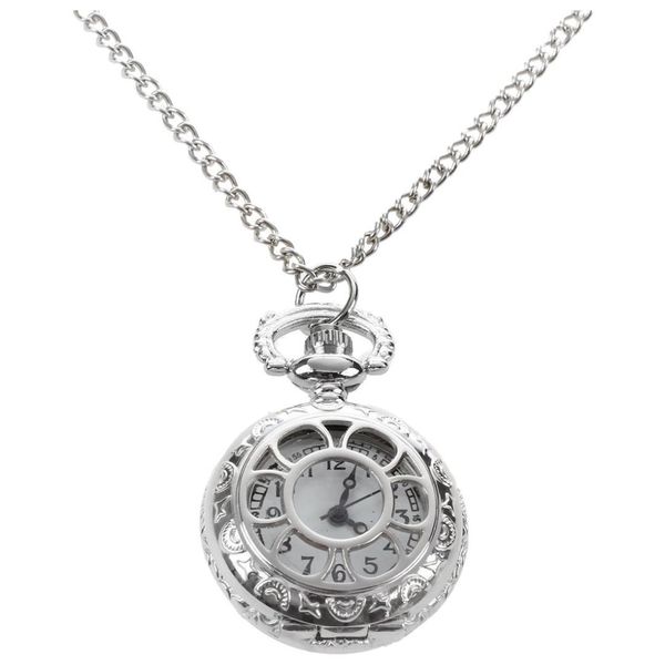 

cats ladies cut out flower pattern case necklace watch silver tone, Slivery;golden