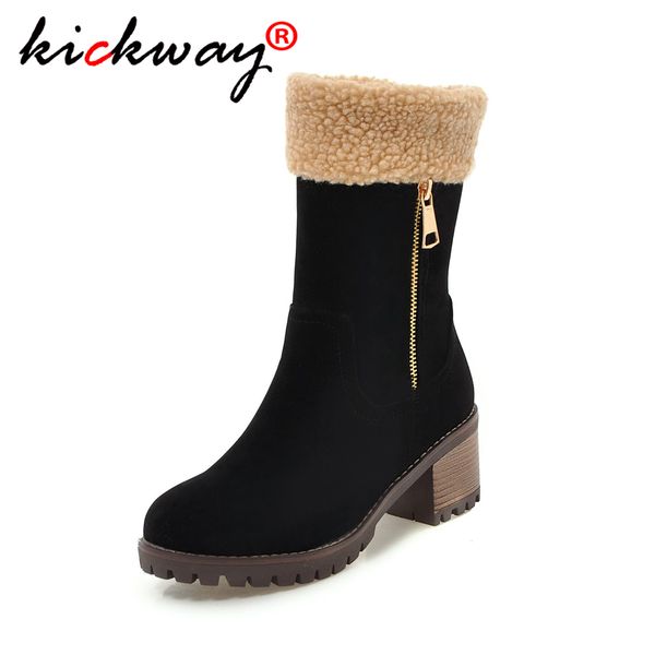 

women snow boots faux fur hoof heels warm fur inside solid winter boots female shoes woman plus size 34-43 drop ship, Black