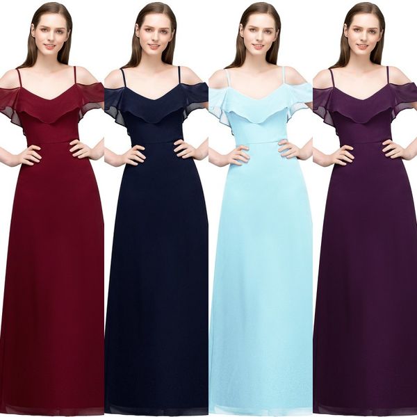 

modest spaghetti long bridesmaid dresses backless prom gown chiffon even party wear special occasion formal dress cps804, White;pink