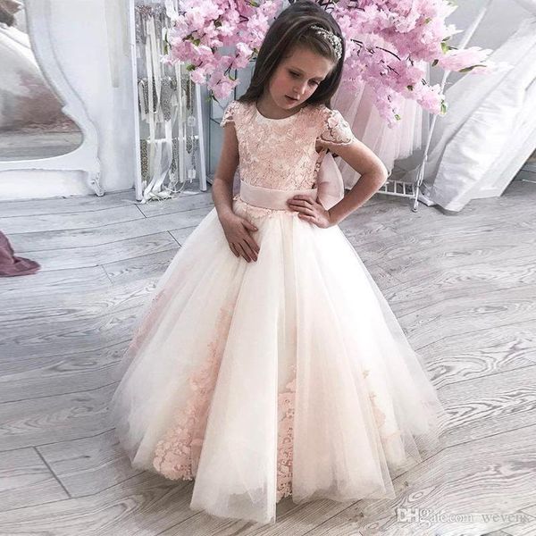 

flower girls dresses cap sleeve bow tie toddlers pageant dress pleat tulle skirt floor length child prom party gowns, White;blue