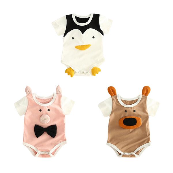 

new cute baby cartoon bodysuit animal panda cattle pig pattern short sleeve romper bodysuit jumpsuit one-pieces outfits 0-3y, White