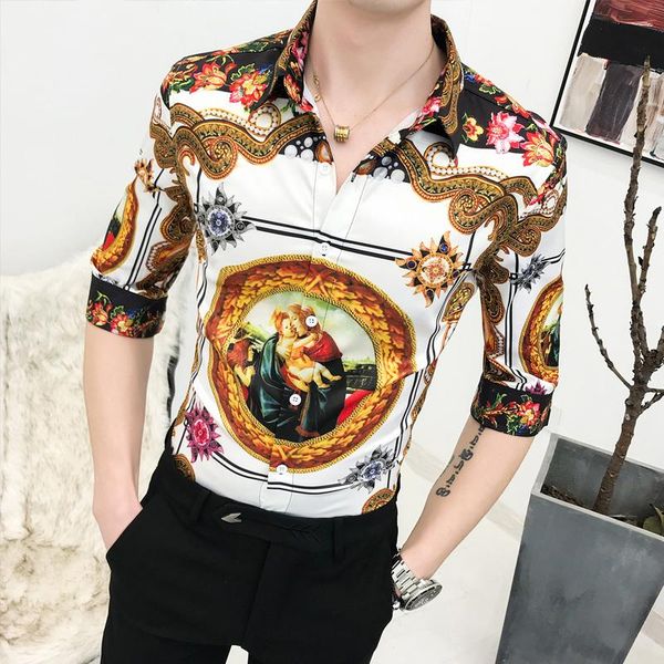 

plant flower retro shirt mens clothing dress half sleeve floral hawaiian shirt stay hip hop blouse men summer, White;black