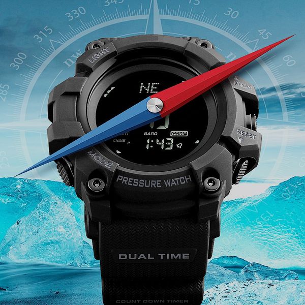 

leisur outdoor sports digital watch compass temperature weather electronic watches men multifunction wristwatch, Slivery;brown