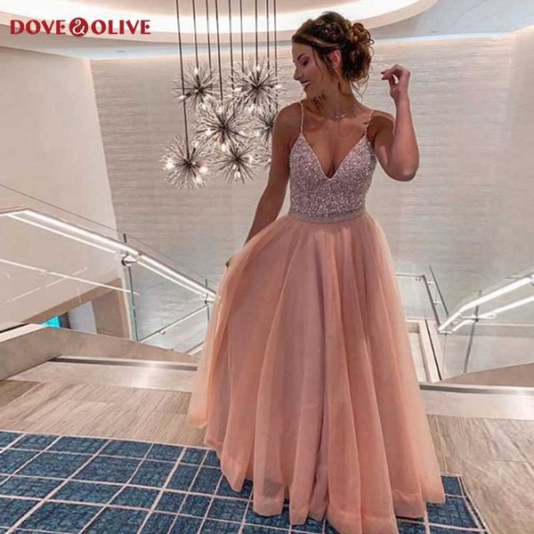 

pink a-line sequins prom dresses 2020 new v-neck spaghetti straps women formal party long evening dresses vestidos de gala, White;black