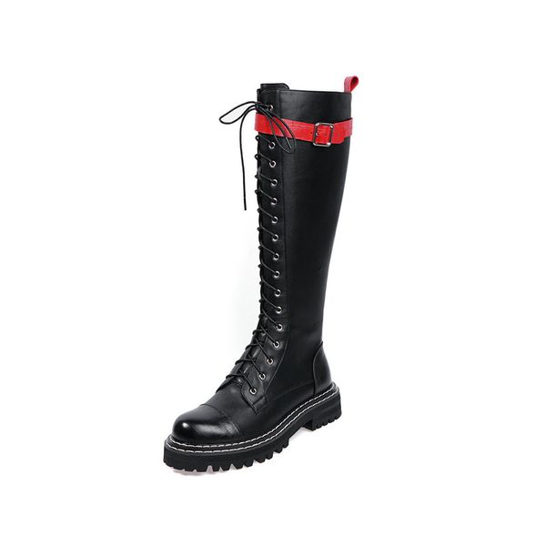 

salu 2019 autumn winter ladies punk motorcycle boots classic women knee high boots warm chunky heels night club shoes woman, Black