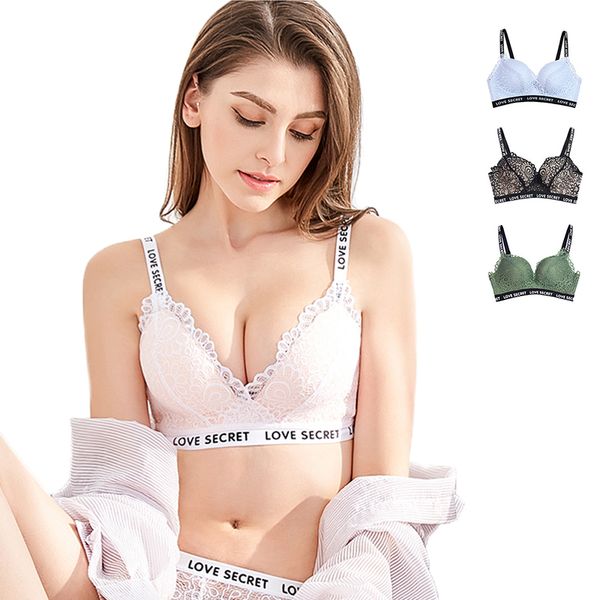 

sexy soft lace бюстгальтер push up бюстгальтеры для женщин нижнее белье сгущает 3/4 чашки bralette беспроводной комфортная письмо ремни нижн, Red;black