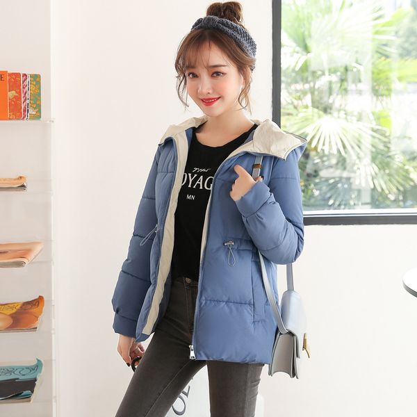 

2019 hooded ladies short coats parka womens jackets fashion adjustable waist women winter jacket cotton padded warm thicken, Black