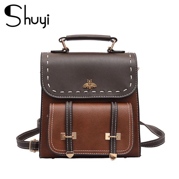 

vintage pu leather women backpack simple preppy style backpack ladies famous college female backpacks