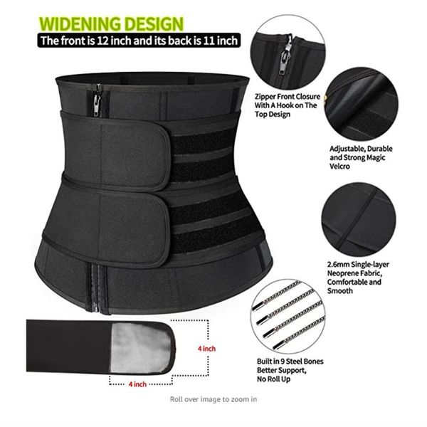 

tummy control waist loss sweat shaper wrap support belt fitness weight band for easy safety working-out ornaments, Black;gray