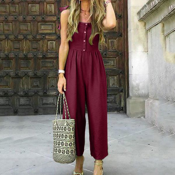 

womens jumpsuit overalls solid buttons off shoulder strap bandagws ladies long rompers jumpsuit women playsuit summer beach, Black;white