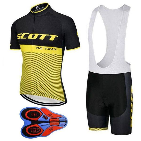 

summer scott cycling jerseys suit breathable bicycle shirt bib shorts set mens quick dry short sleeve mountain bike clothing h1006, Black;blue