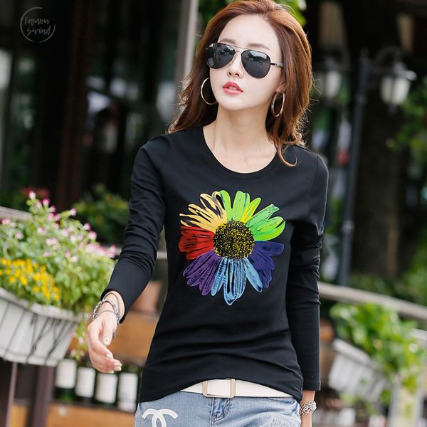 

new t shirt women long sleeve cotton shirts for women fashion print tees t shirt casual winter female camisetas, White