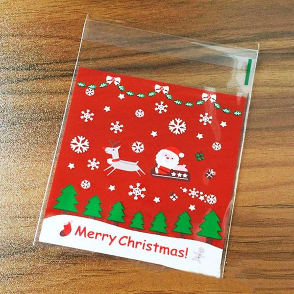 

100pcs christmas cookie candy package gifts bag diy self adhesive opp bags for xmas home party packing decoration baking supply
