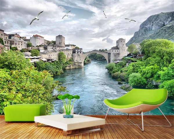 

custom 3d wallpaper mural beautiful flowing water castle 3d landscape background wall painting hd decorative wallpaper