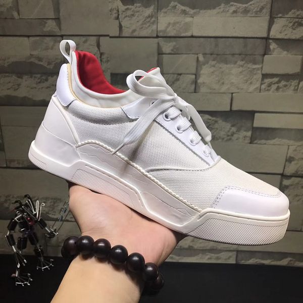 

2019 name brand casual shoe man red bottom sneaker flat new designer lace up high mixed colors black whi