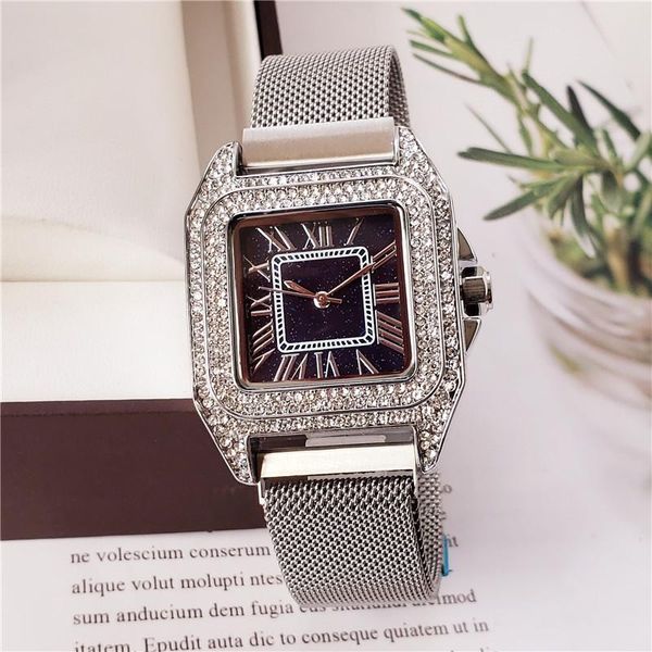 

роскошные женские бриллиантовые часы женские дизайнерские часы римская цифра часовая метка циферблат обледеневшие часы магнитный ремешок ста, Slivery;brown